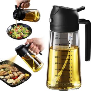 TrendPlain 16oz Glass Olive Oil Sprayer – 2 in 1 Dispenser Bottle (Black)